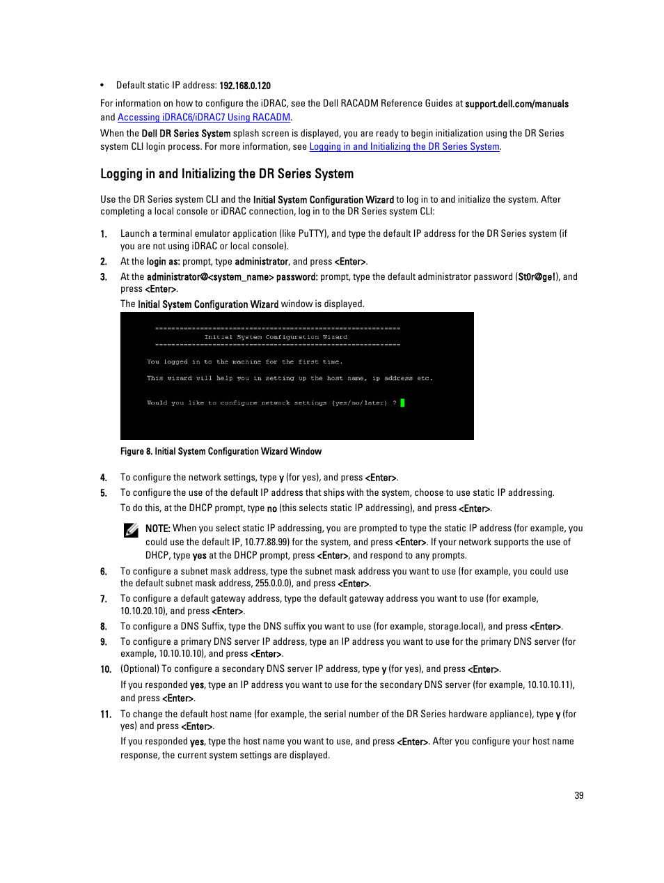 Logging in and initializing the dr series system | Dell PowerVault DR6000 User Manual | Page 39 / 191