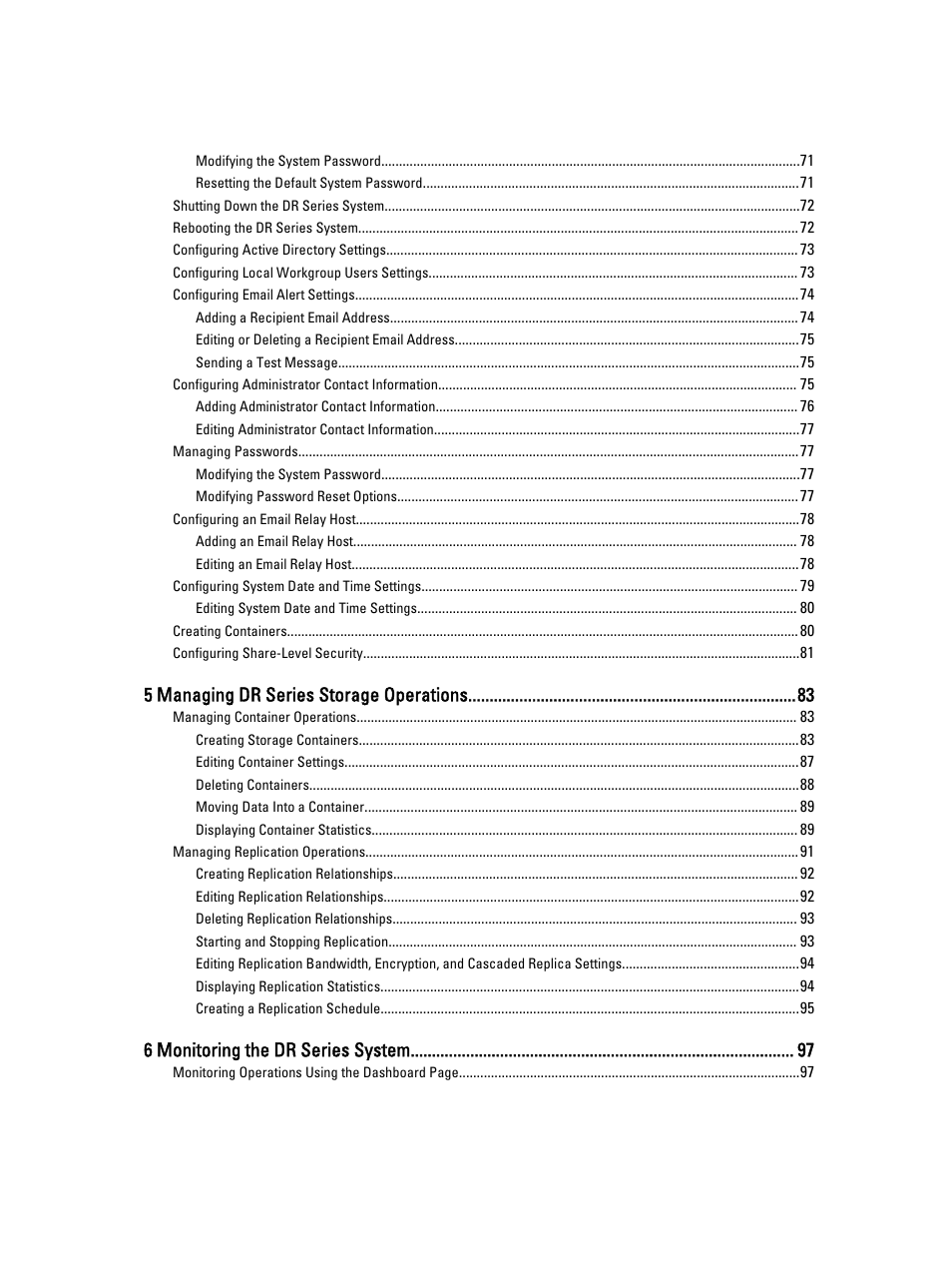 5 managing dr series storage operations, 6 monitoring the dr series system | Dell PowerVault DR6000 User Manual | Page 5 / 191