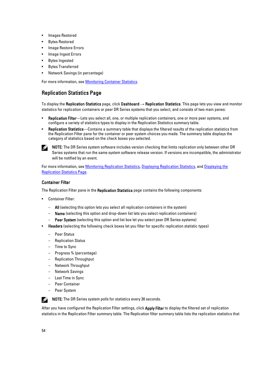Replication statistics page | Dell PowerVault DR6000 User Manual | Page 54 / 191