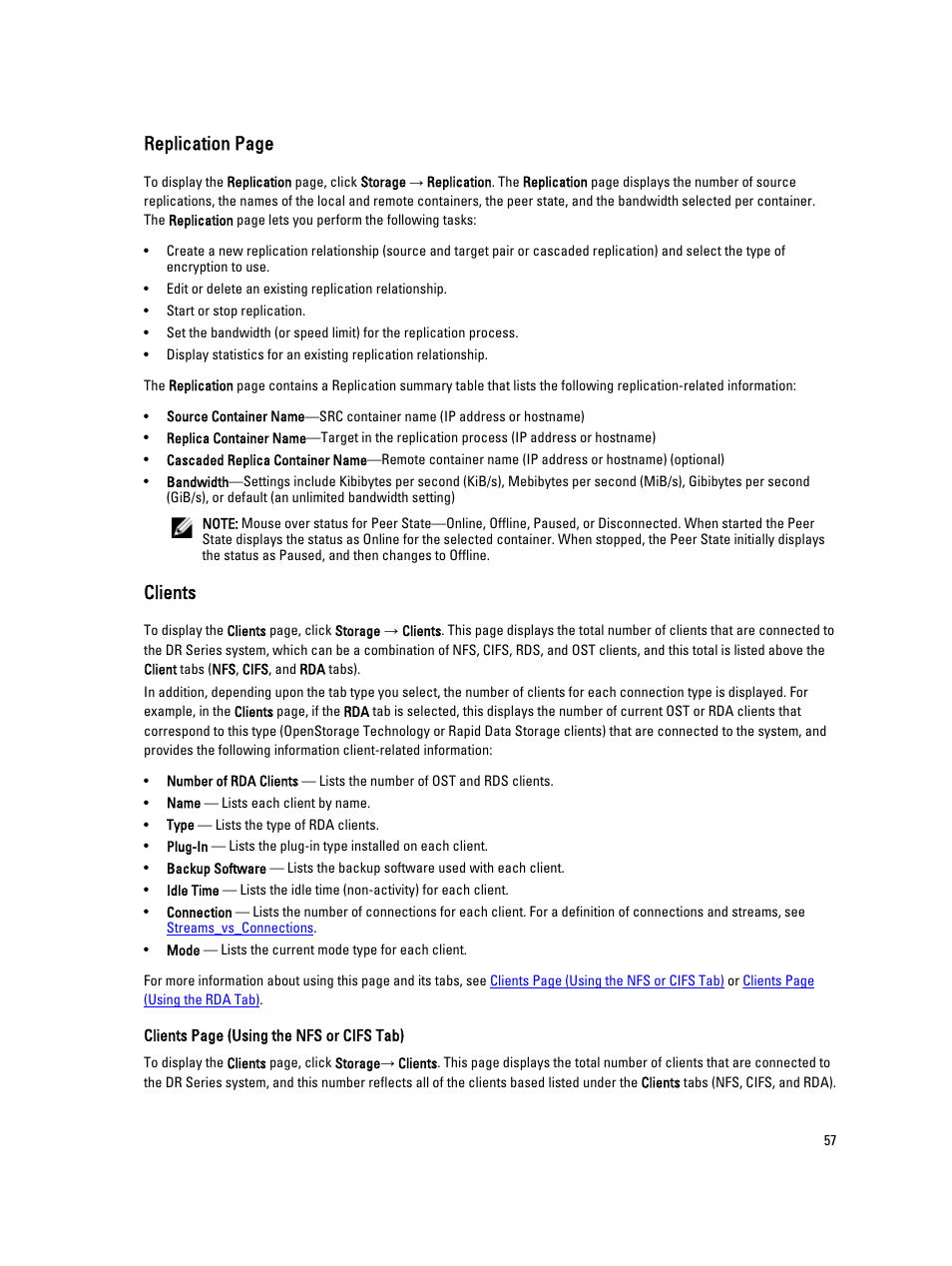 Clients, Replication page | Dell PowerVault DR6000 User Manual | Page 57 / 191