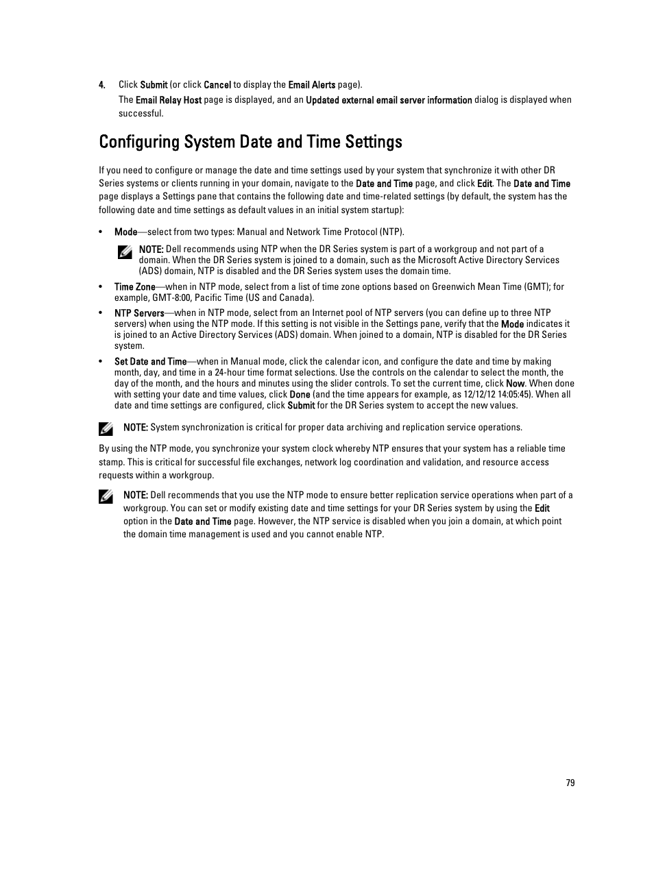Configuring system date and time settings | Dell PowerVault DR6000 User Manual | Page 79 / 191