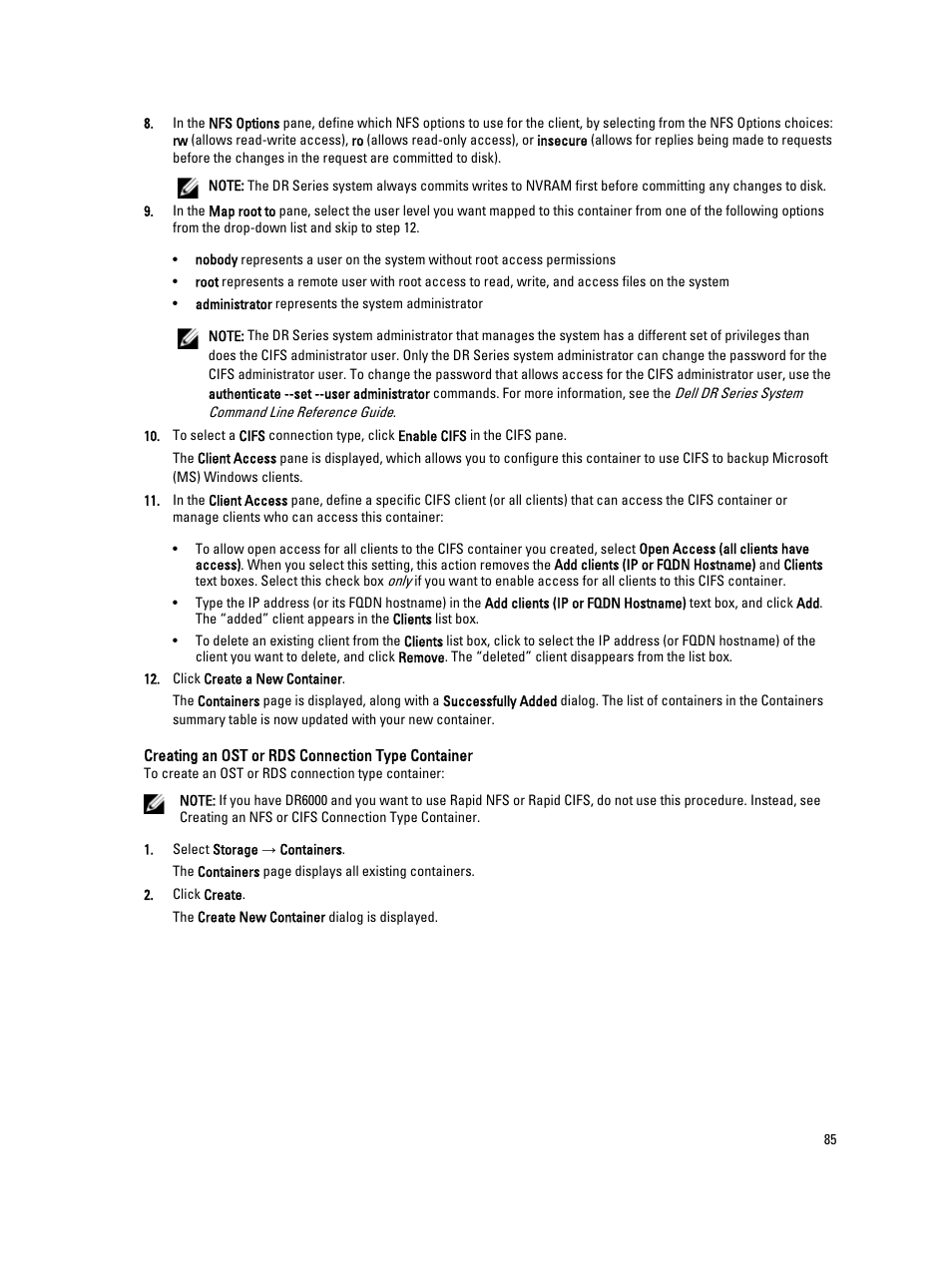 Creating an ost or rds connection type container | Dell PowerVault DR6000 User Manual | Page 85 / 191