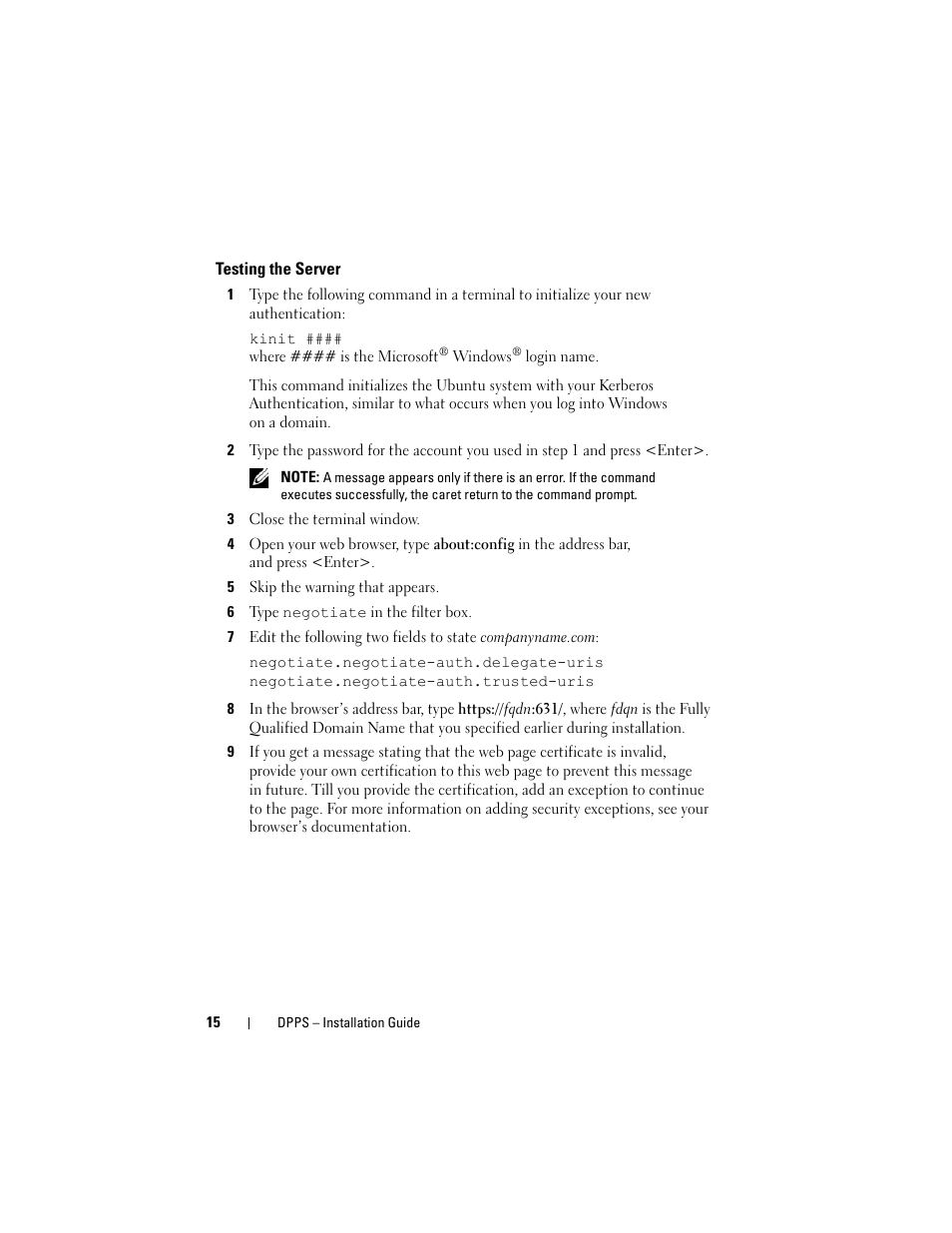 Testing the server | Dell Proximity Printing Solution User Manual | Page 15 / 40