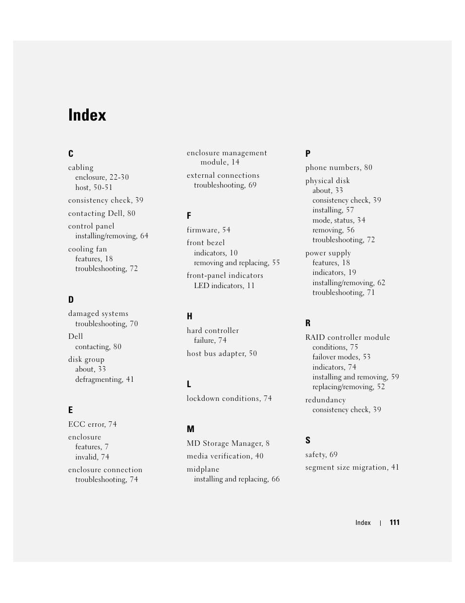 Index | Dell PowerVault MD3000 User Manual | Page 111 / 112