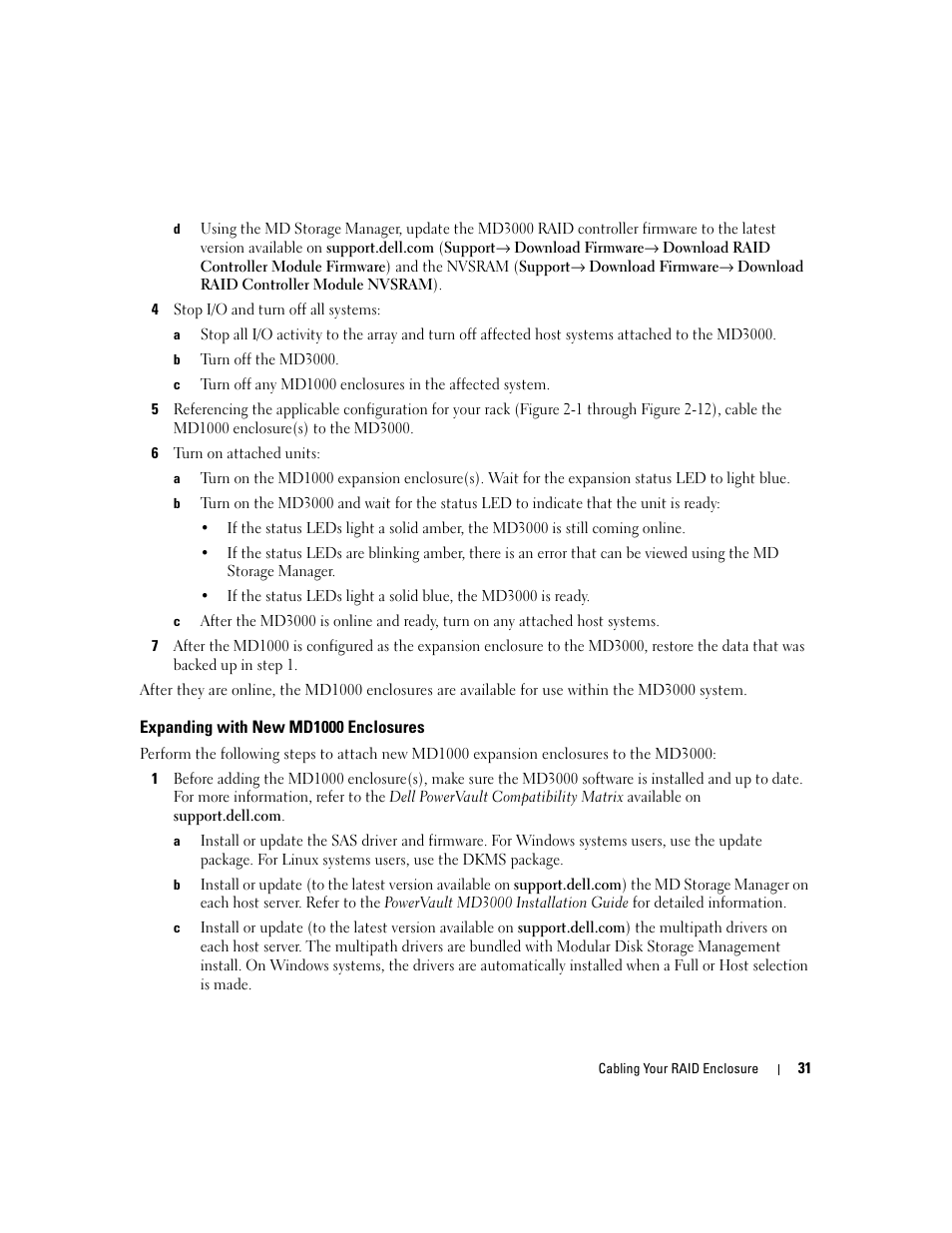 Expanding with new md1000 enclosures | Dell PowerVault MD3000 User Manual | Page 31 / 112