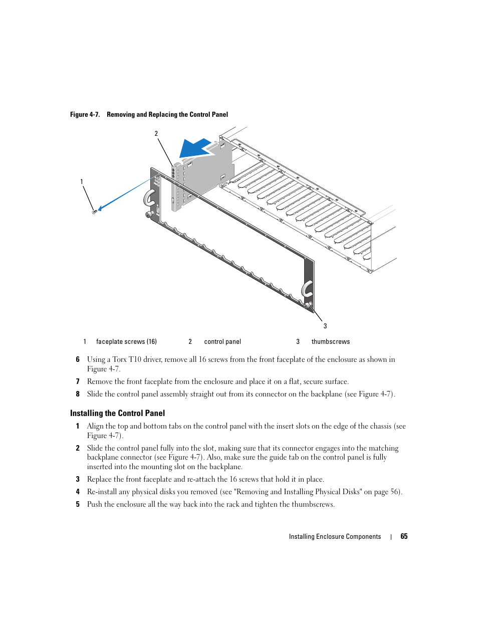 Installing the control panel | Dell PowerVault MD3000 User Manual | Page 65 / 112