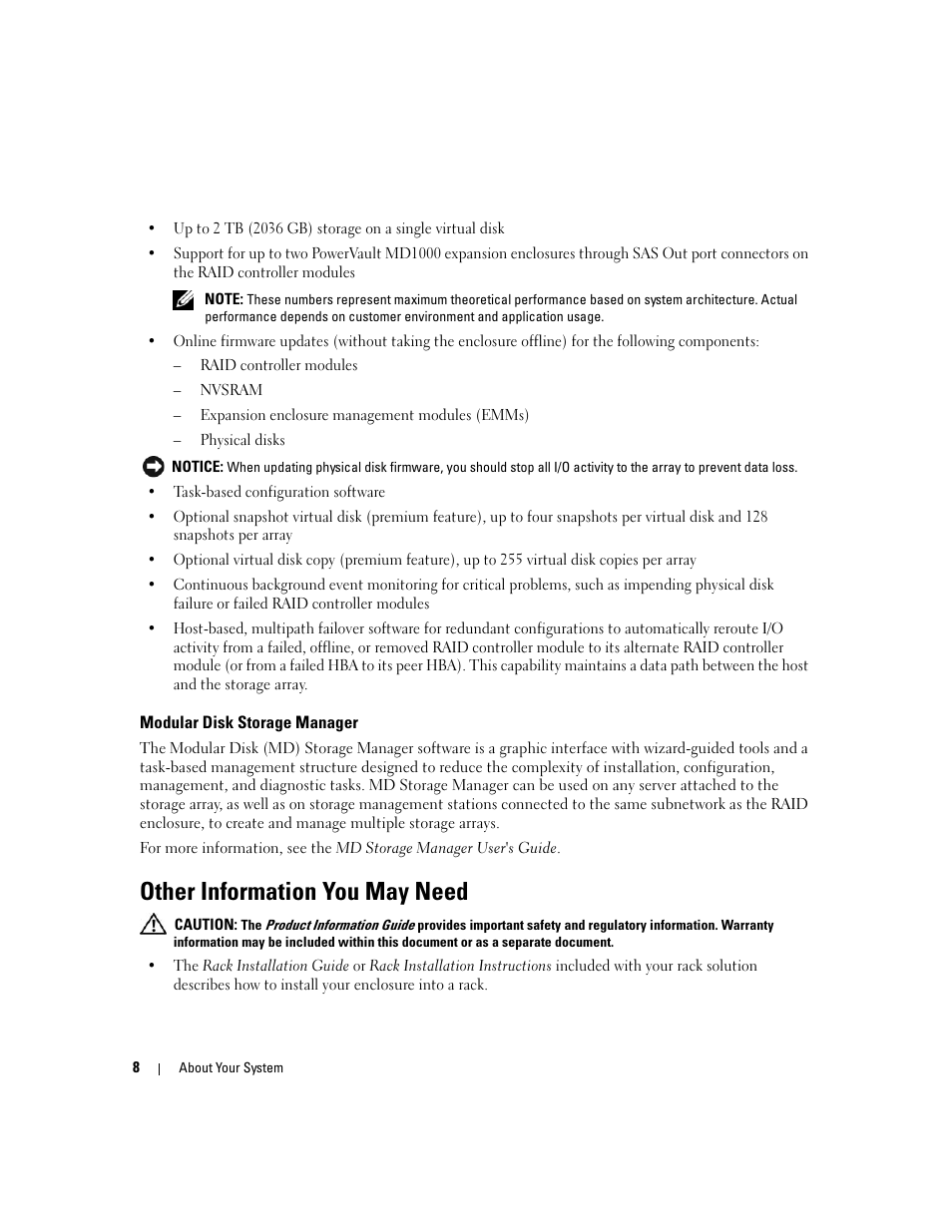 Modular disk storage manager, Other information you may need | Dell PowerVault MD3000 User Manual | Page 8 / 112