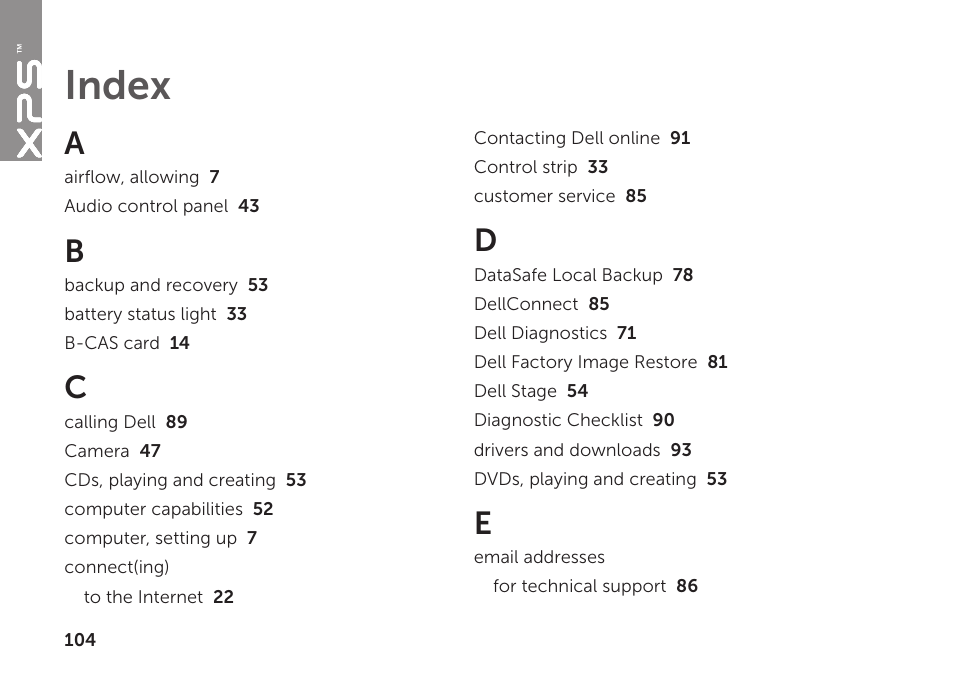 Index | Dell XPS 15 (L502X, Early 2011) User Manual | Page 106 / 112