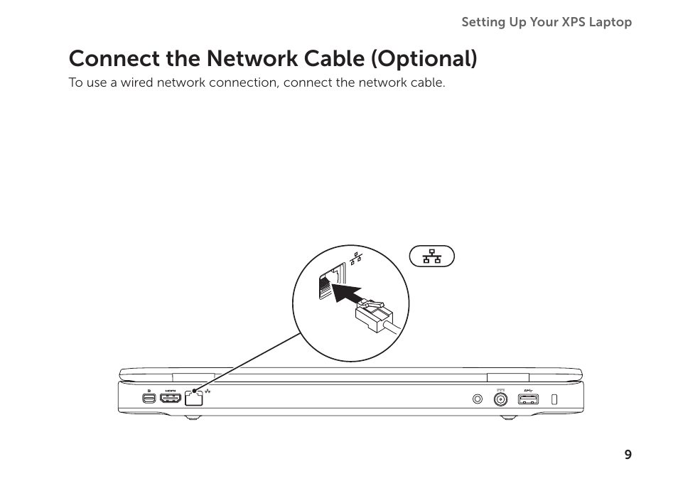Connect the network cable (optional) | Dell XPS 15 (L502X, Early 2011) User Manual | Page 11 / 112