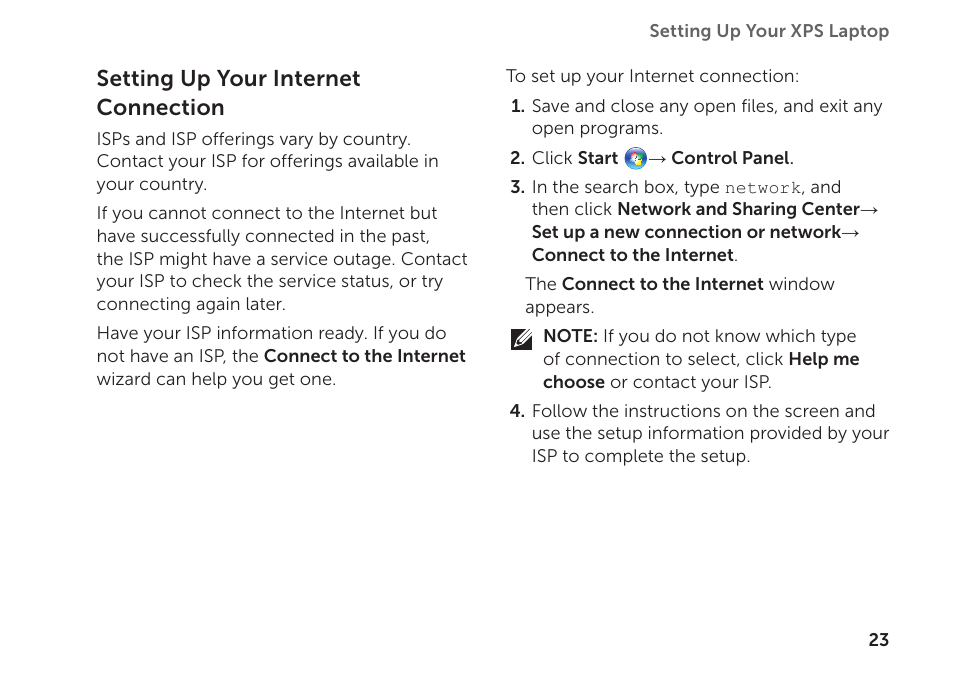 Setting up your internet connection | Dell XPS 15 (L502X, Early 2011) User Manual | Page 25 / 112