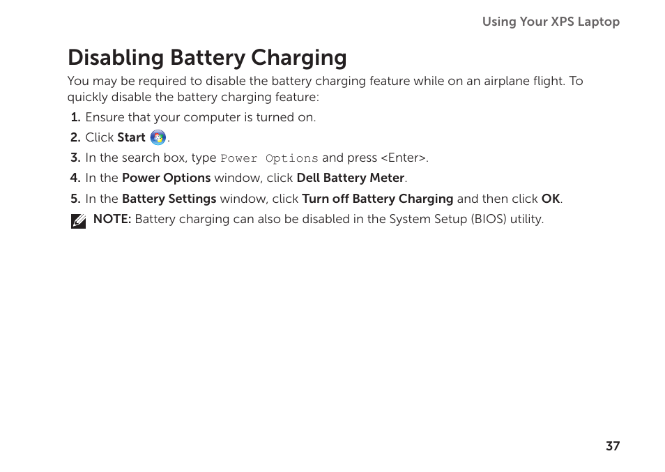 Disabling battery charging | Dell XPS 15 (L502X, Early 2011) User Manual | Page 39 / 112