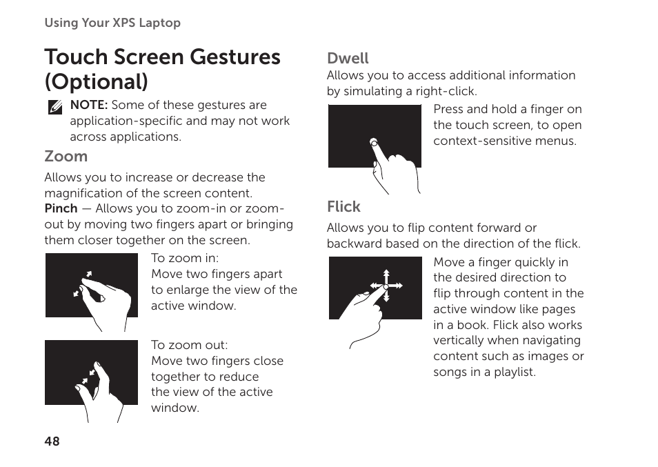 Touch screen gestures (optional) | Dell XPS 15 (L502X, Early 2011) User Manual | Page 50 / 112
