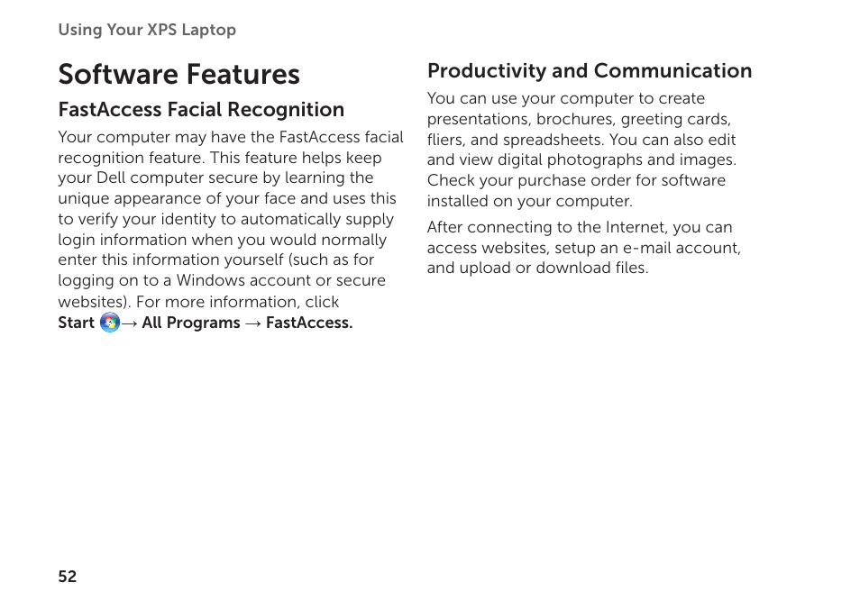 Software features | Dell XPS 15 (L502X, Early 2011) User Manual | Page 54 / 112