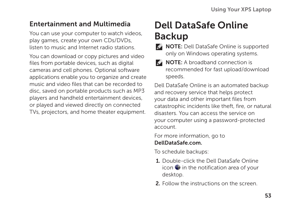 Dell datasafe online backup | Dell XPS 15 (L502X, Early 2011) User Manual | Page 55 / 112