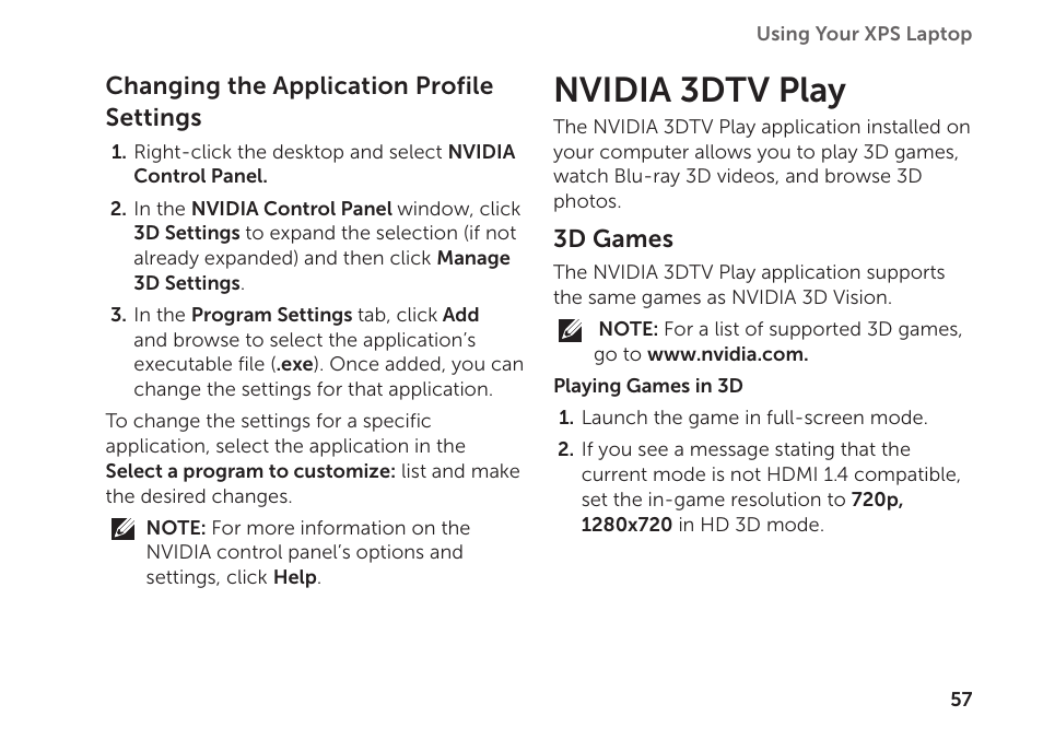 Nvidia 3dtv play | Dell XPS 15 (L502X, Early 2011) User Manual | Page 59 / 112