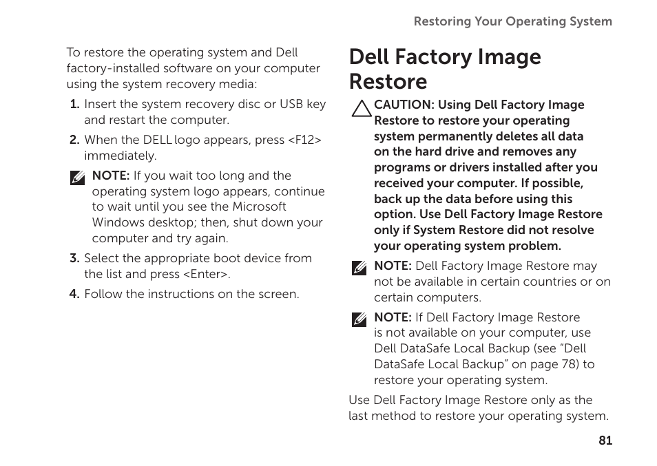 Dell factory image restore | Dell XPS 15 (L502X, Early 2011) User Manual | Page 83 / 112