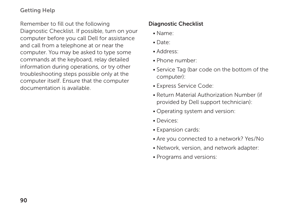 Fill out the “diagnostic checklist” on | Dell XPS 15 (L502X, Early 2011) User Manual | Page 92 / 112