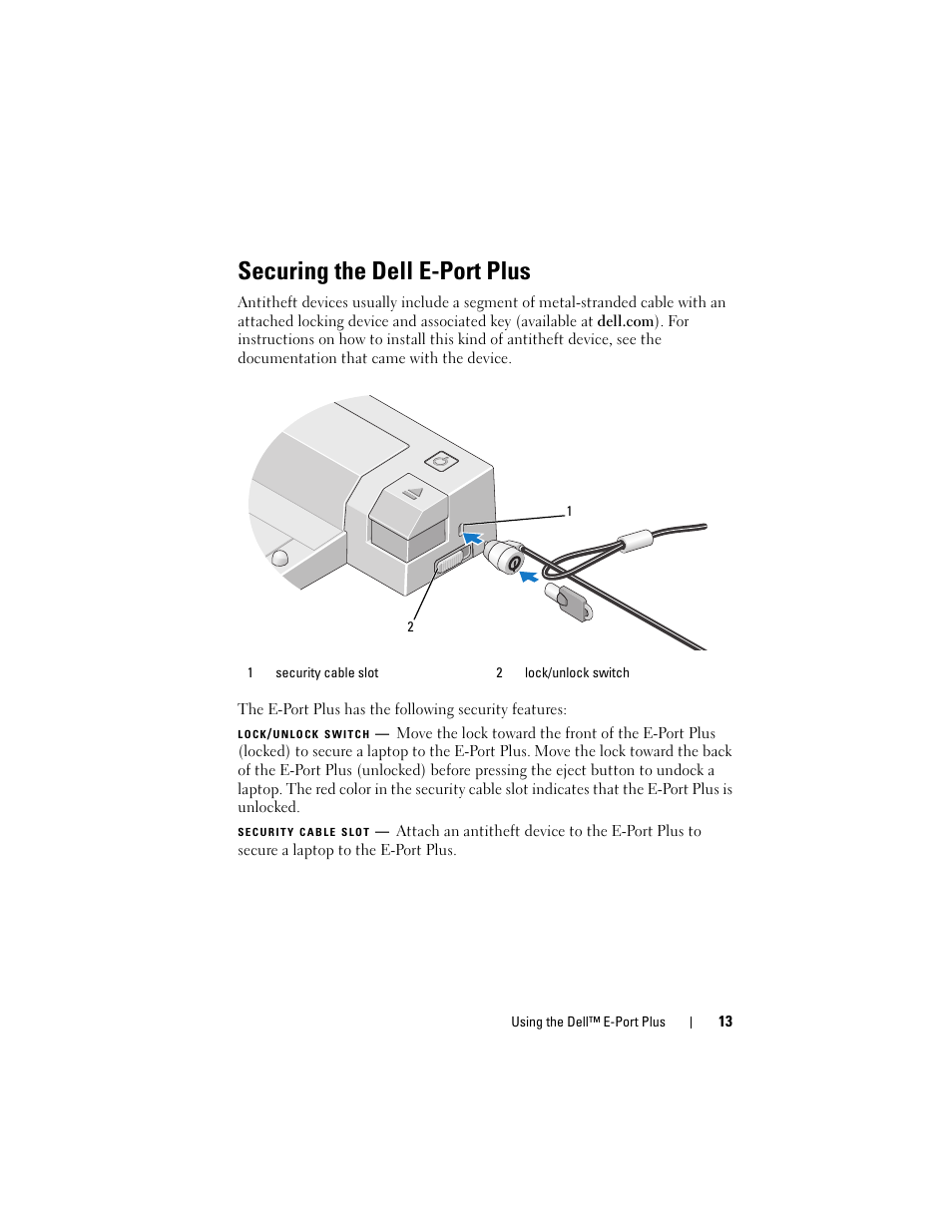 Securing the dell e-port plus | Dell E-Port Plus User Manual | Page 13 / 24