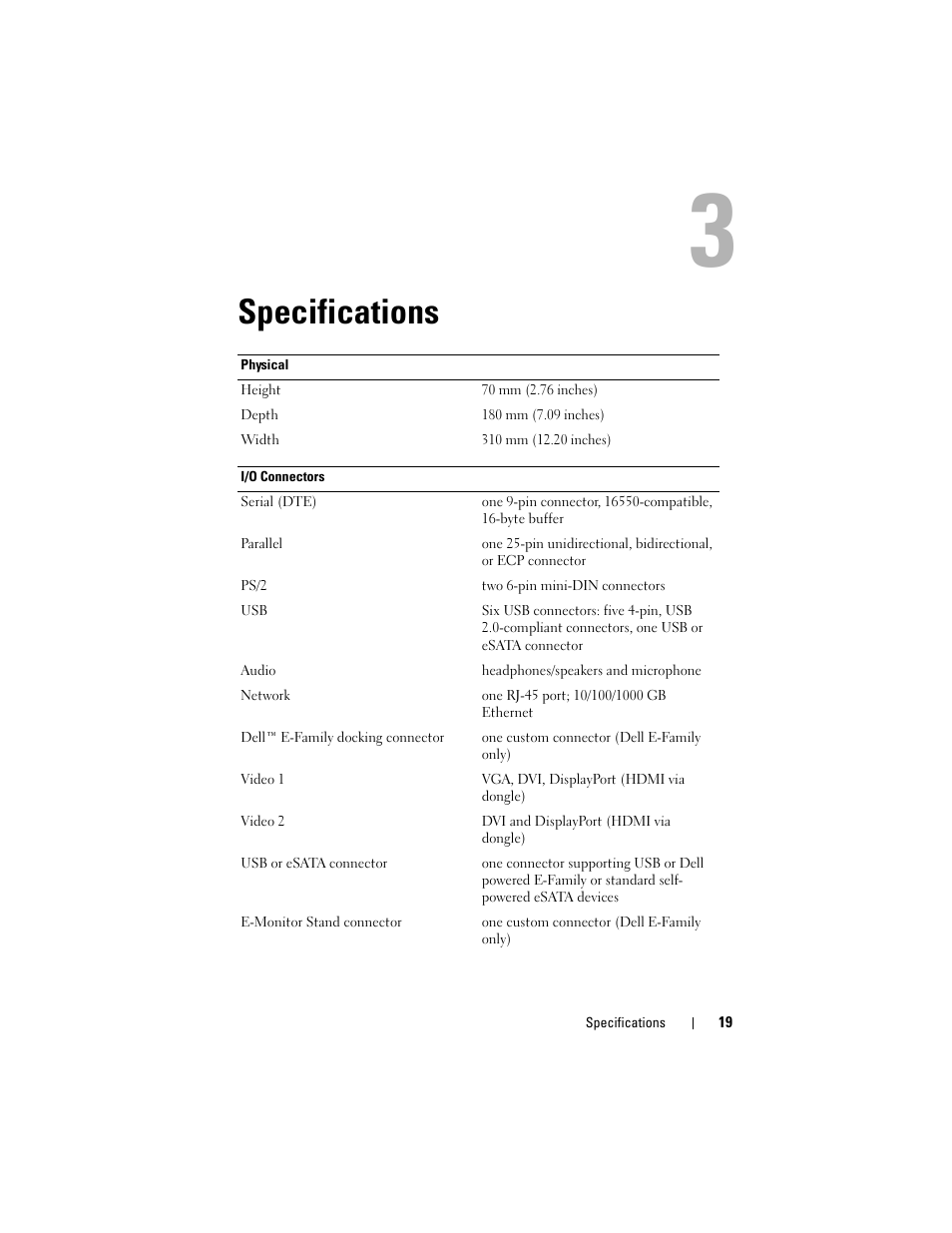 Specifications | Dell E-Port Plus User Manual | Page 19 / 24