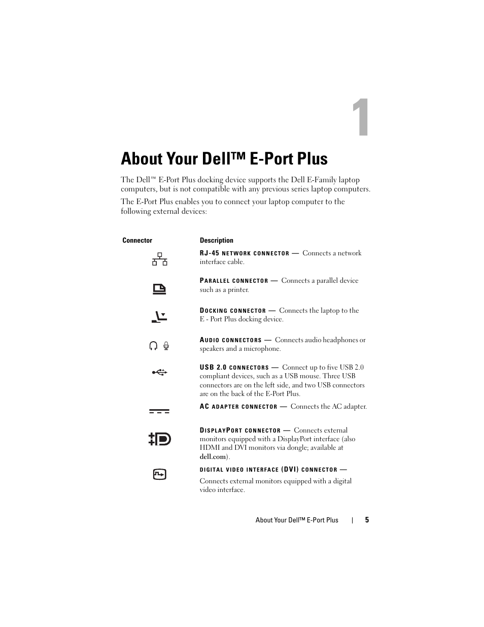 About your dell™ e-port plus | Dell E-Port Plus User Manual | Page 5 / 24