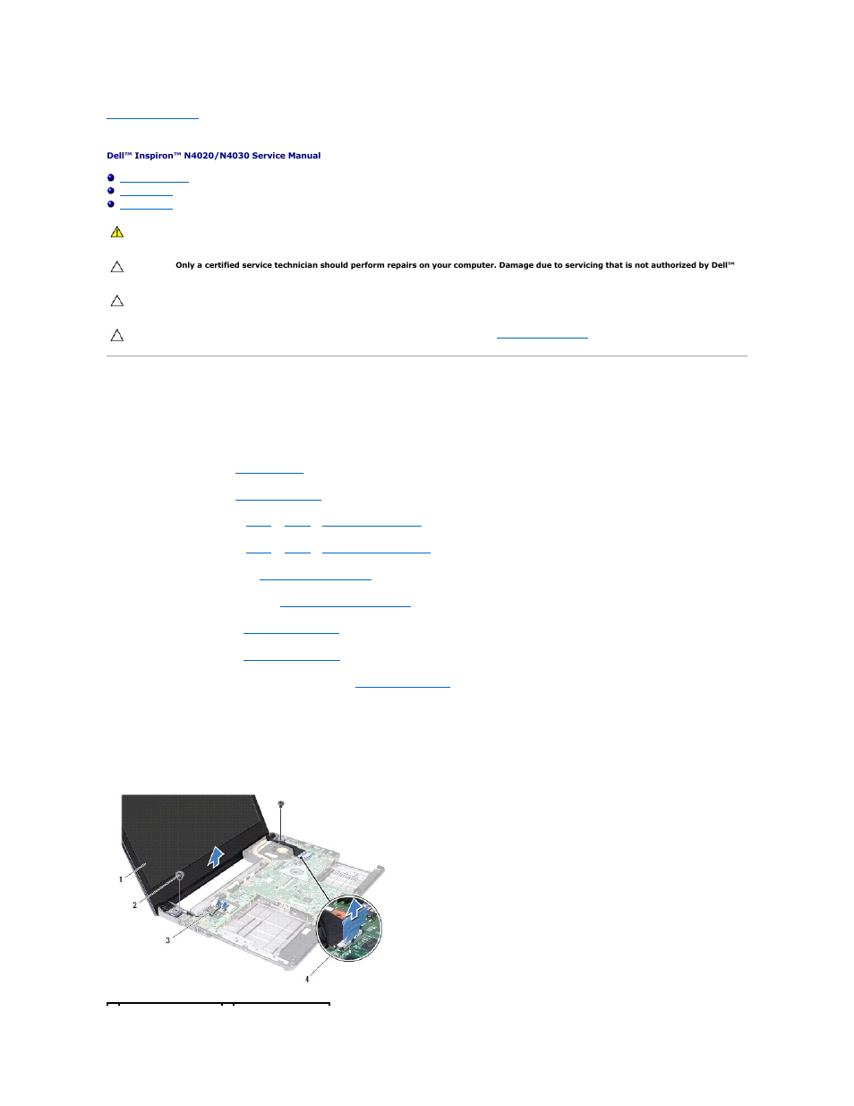 Display, Display assembly, Removing the display assembly | Dell Inspiron 14 (N4030, Mid 2010) User Manual | Page 17 / 47