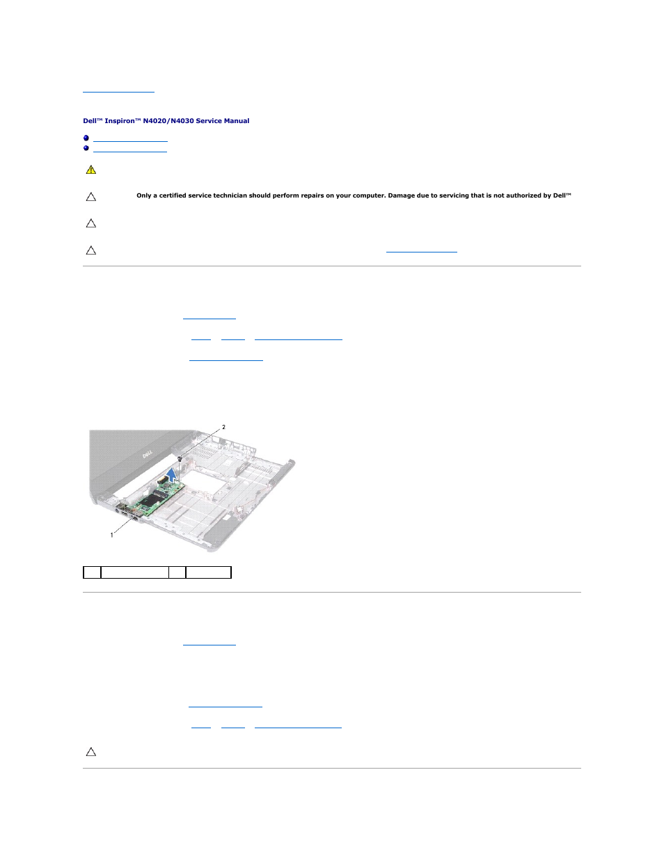 I/o board, Removing the i/o board, Replacing the i/o board | Dell Inspiron 14 (N4030, Mid 2010) User Manual | Page 24 / 47