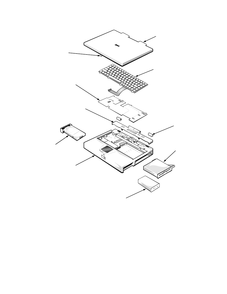 Exploded views of components and assemblies, Exploded views of components and assemblies -10, Figure 4-11. exploded view—computer -10 | Xploded views of components and assemblies, Figure 4-11. exploded view—computer | Dell Inspiron 3200 User Manual | Page 46 / 112