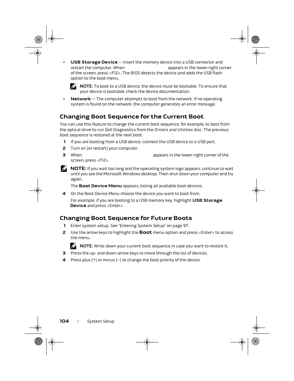 Changing boot sequence for the current boot, Changing boot sequence for future boots | Dell Alienware M18x R2 (Early 2012) User Manual | Page 102 / 103