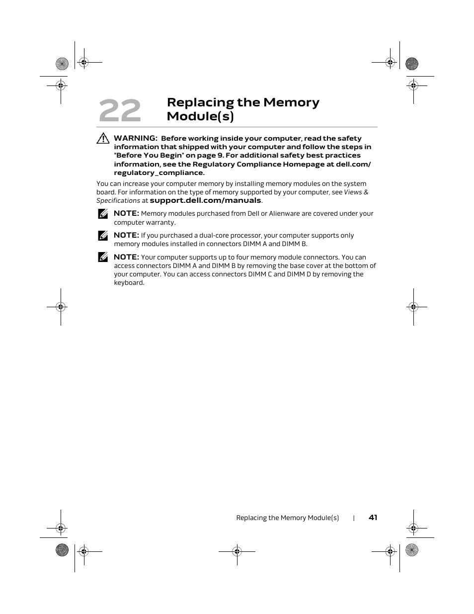Replacing the memory module(s) | Dell Alienware M18x R2 (Early 2012) User Manual | Page 39 / 103
