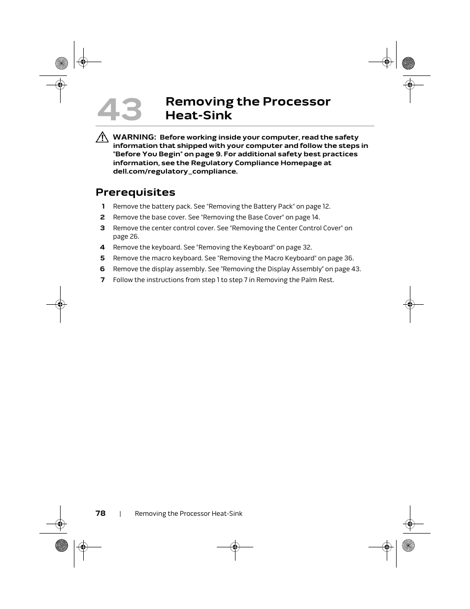 Removing the processor heat-sink, Prerequisites | Dell Alienware M18x R2 (Early 2012) User Manual | Page 76 / 103