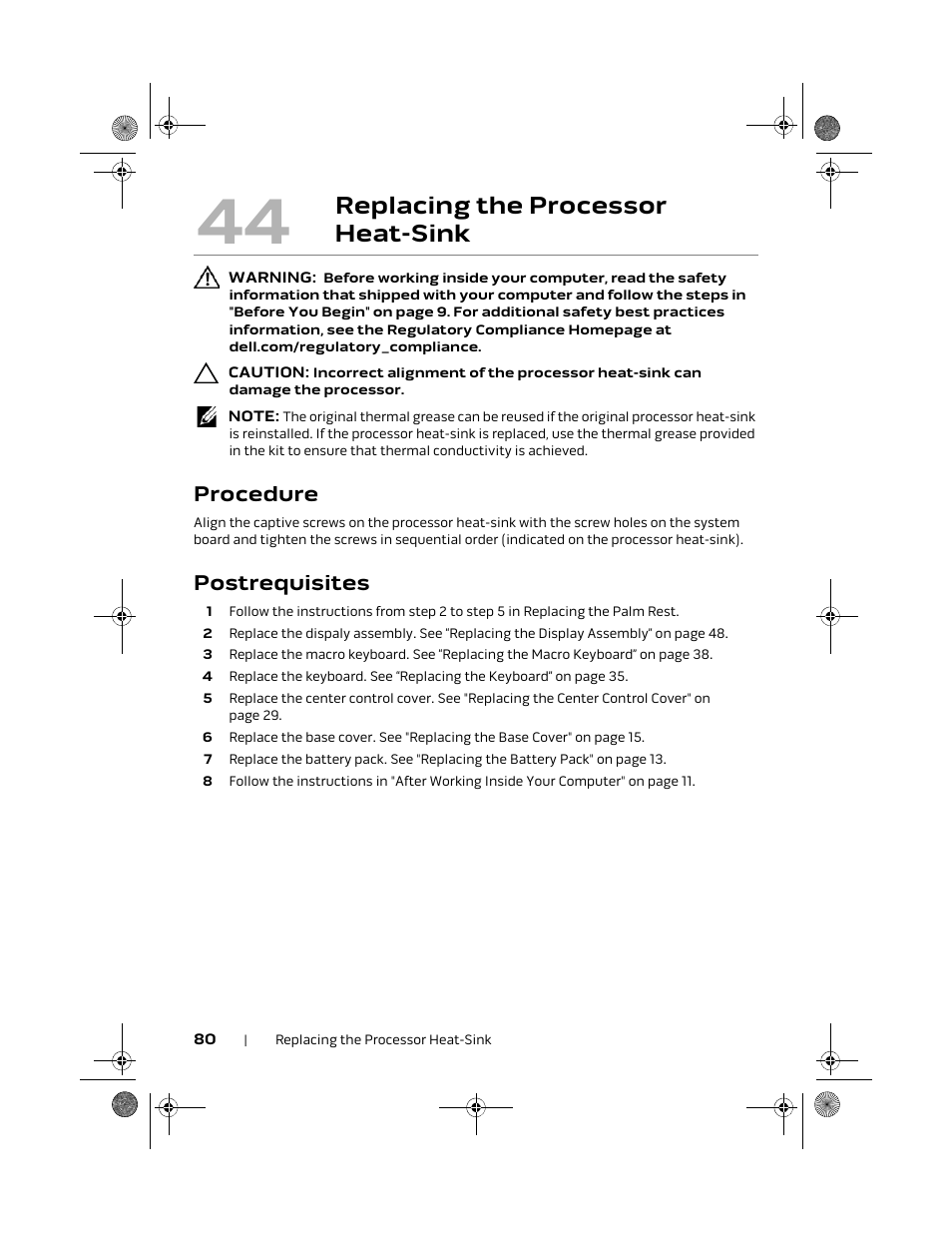 Replacing the processor heat-sink, Procedure, Postrequisites | Dell Alienware M18x R2 (Early 2012) User Manual | Page 78 / 103