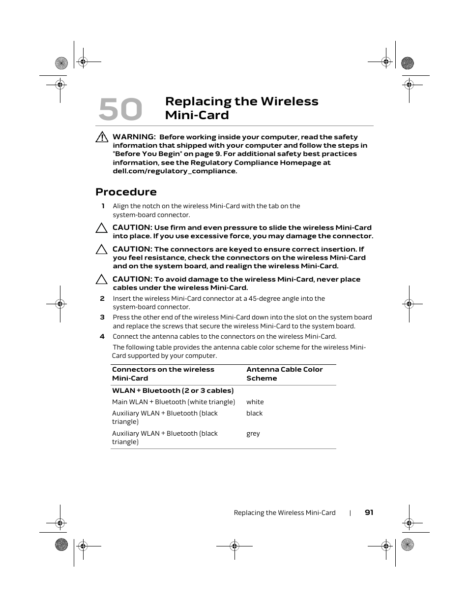 Replacing the wireless mini-card, Procedure | Dell Alienware M18x R2 (Early 2012) User Manual | Page 89 / 103