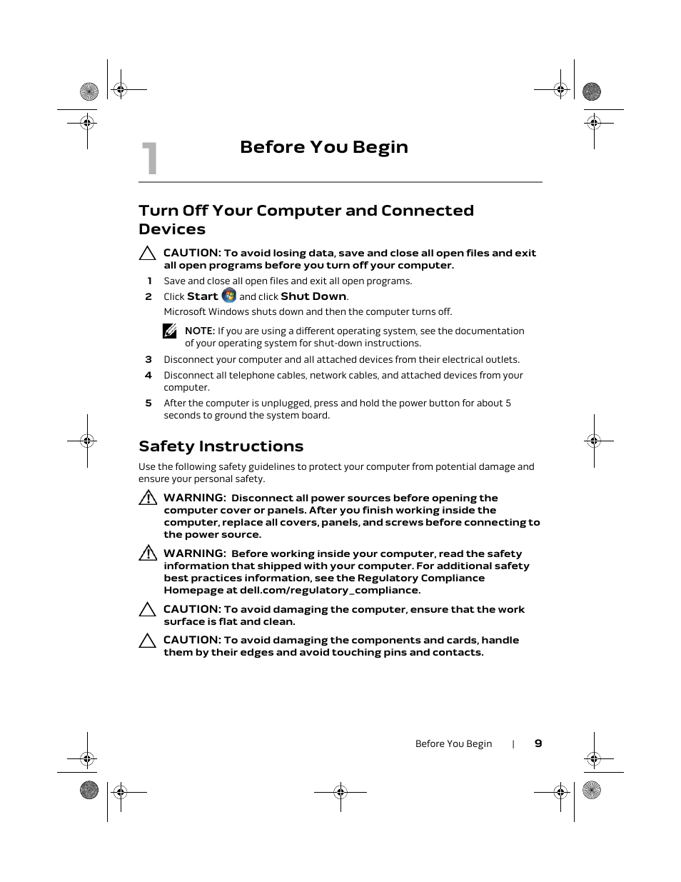 Before you begin, Turn off your computer and connected devices, Safety instructions | Dell Alienware M18x R2 (Early 2012) User Manual | Page 9 / 103