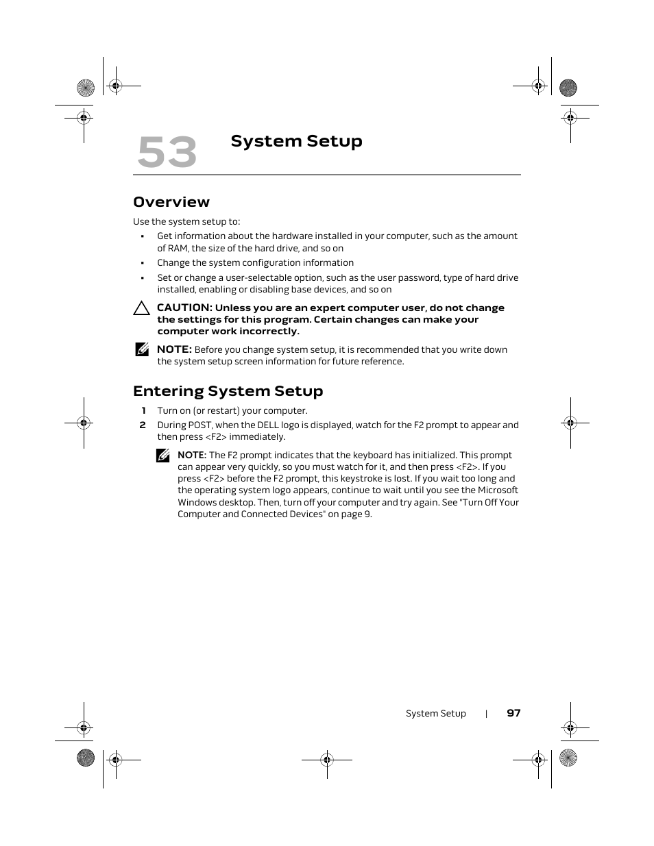 System setup, Overview, Entering system setup | Dell Alienware M18x R2 (Early 2012) User Manual | Page 95 / 103