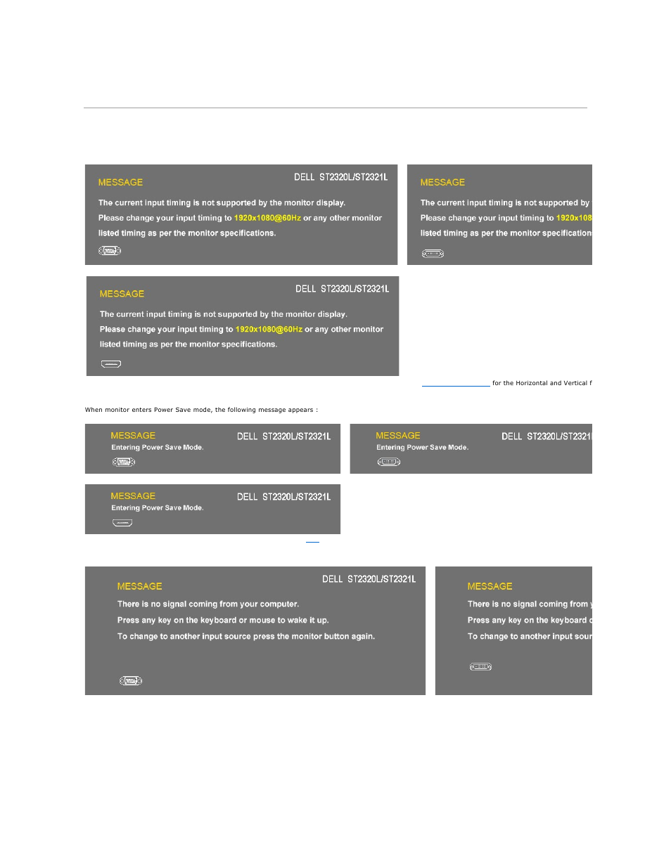 Osd warning messages | Dell ST2320L Monitor User Manual | Page 22 / 33