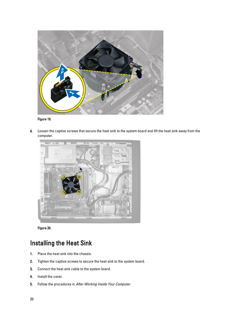 Installing the heat sink | Dell Precision T1650 (Mid 2012) User Manual | Page 20 / 55