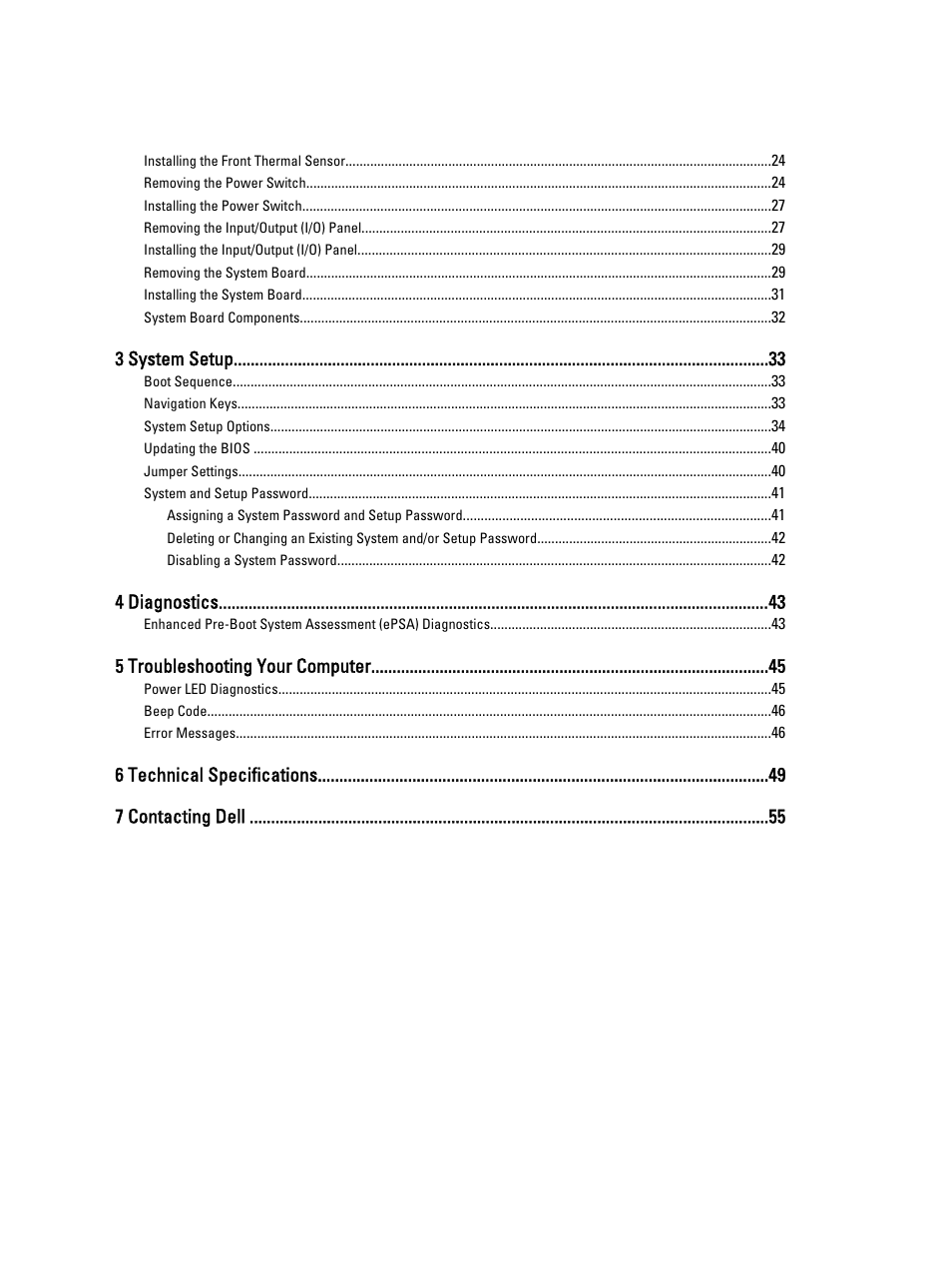 3 system setup, 4 diagnostics, 5 troubleshooting your computer | 6 technical specifications 7 contacting dell | Dell Precision T1650 (Mid 2012) User Manual | Page 4 / 55