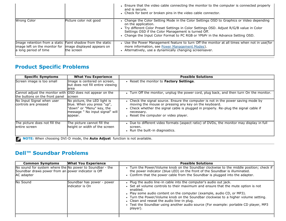 Product specific problems, Dell soundbar problems, Dell™ soundbar problems | Dell E2013H Monitor User Manual | Page 45 / 51