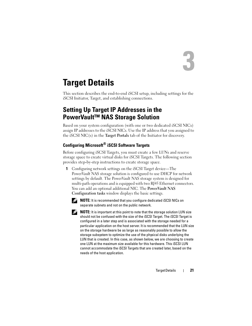 Target details, Configuring microsoft® iscsi software targets, Configuring microsoft | Dell PowerVault NX3100 User Manual | Page 21 / 56