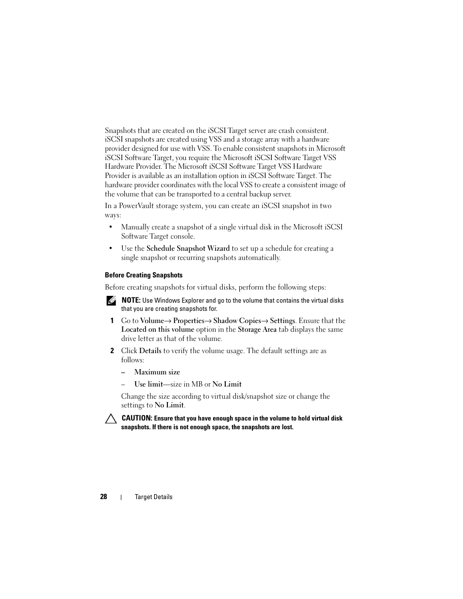 Before creating snapshots | Dell PowerVault NX3100 User Manual | Page 28 / 56