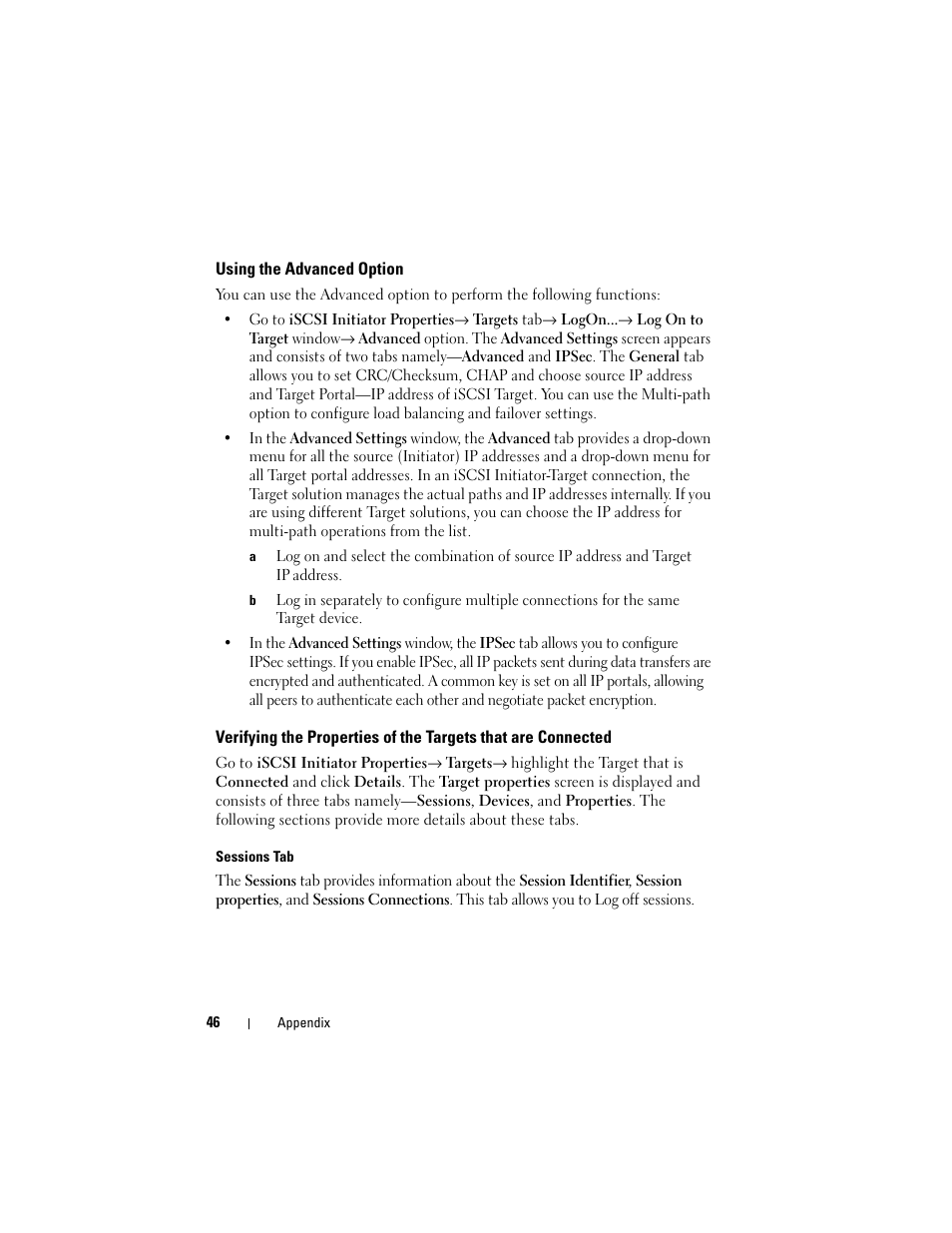 Using the advanced option, Sessions tab | Dell PowerVault NX3100 User Manual | Page 46 / 56