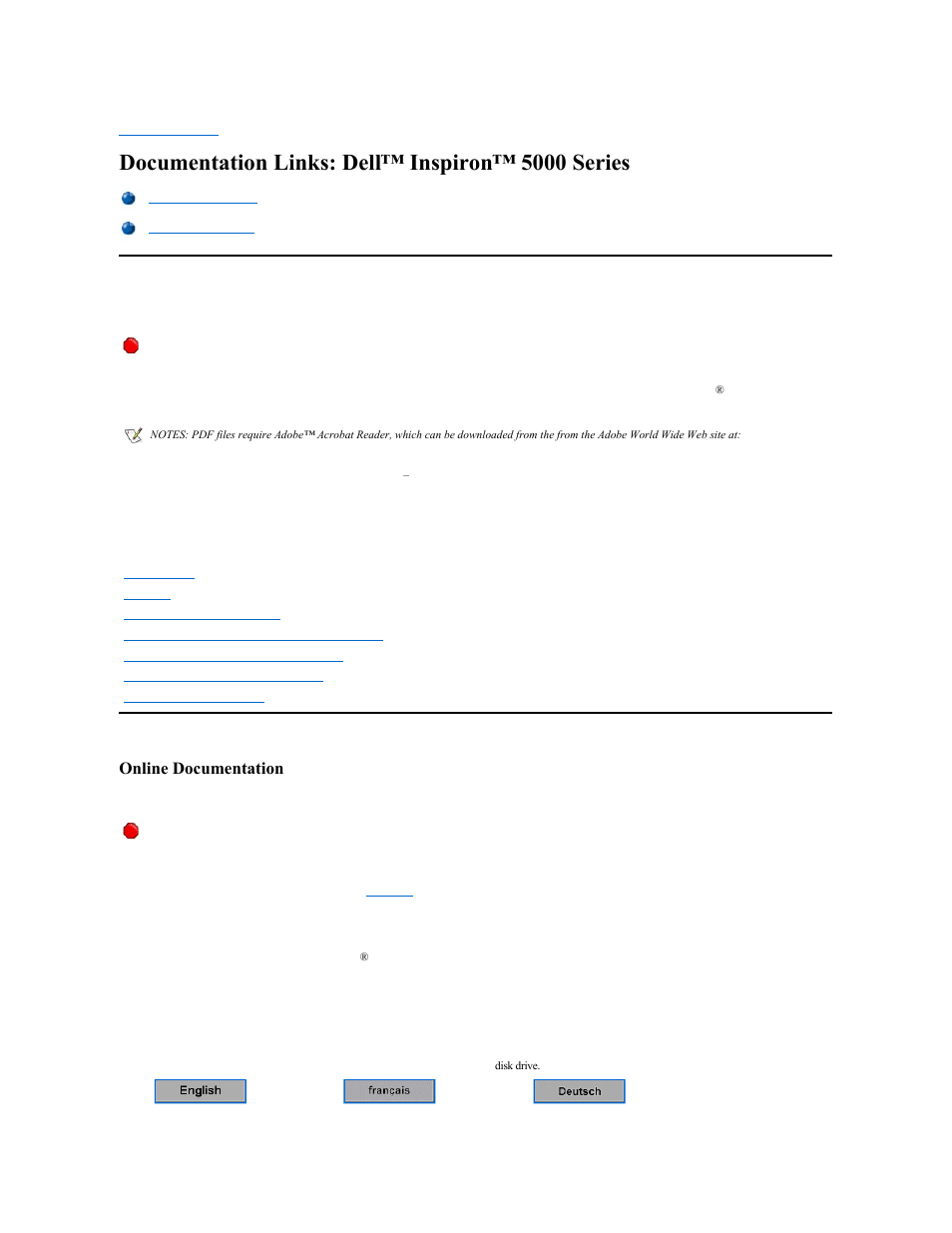 Documentation links: dell™ inspiron™ 5000 series, Printed documentation, Online documentation | Dell Inspiron 5000e User Manual | Page 2 / 76