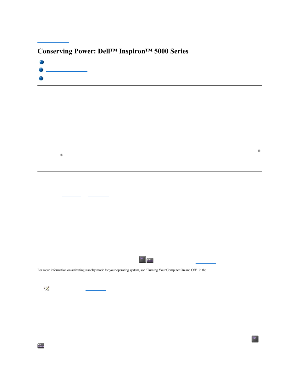 Conserving power: dell™ inspiron™ 5000 series, Conservation tips, Power conservation modes | Dell Inspiron 5000e User Manual | Page 35 / 76