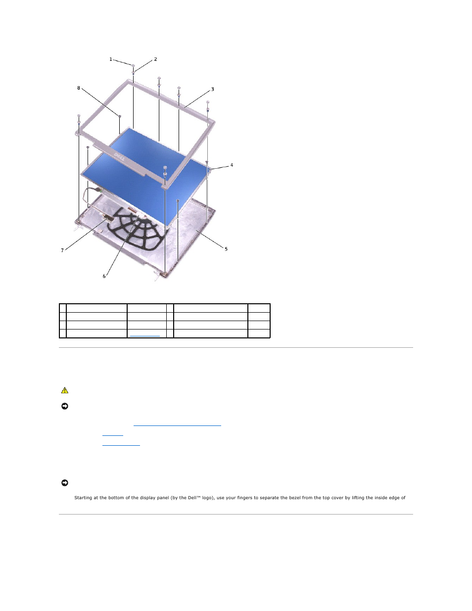 Display bezel, Display panel | Dell Latitude D600 User Manual | Page 12 / 43