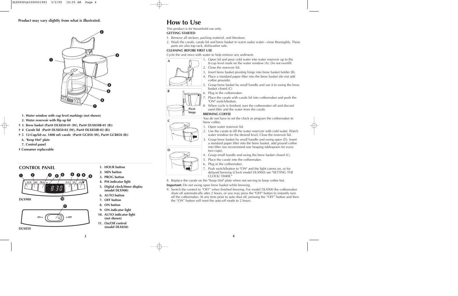 How to use, Control panel | Black & Decker DLX850 DLX900 User Manual | Page 3 / 15