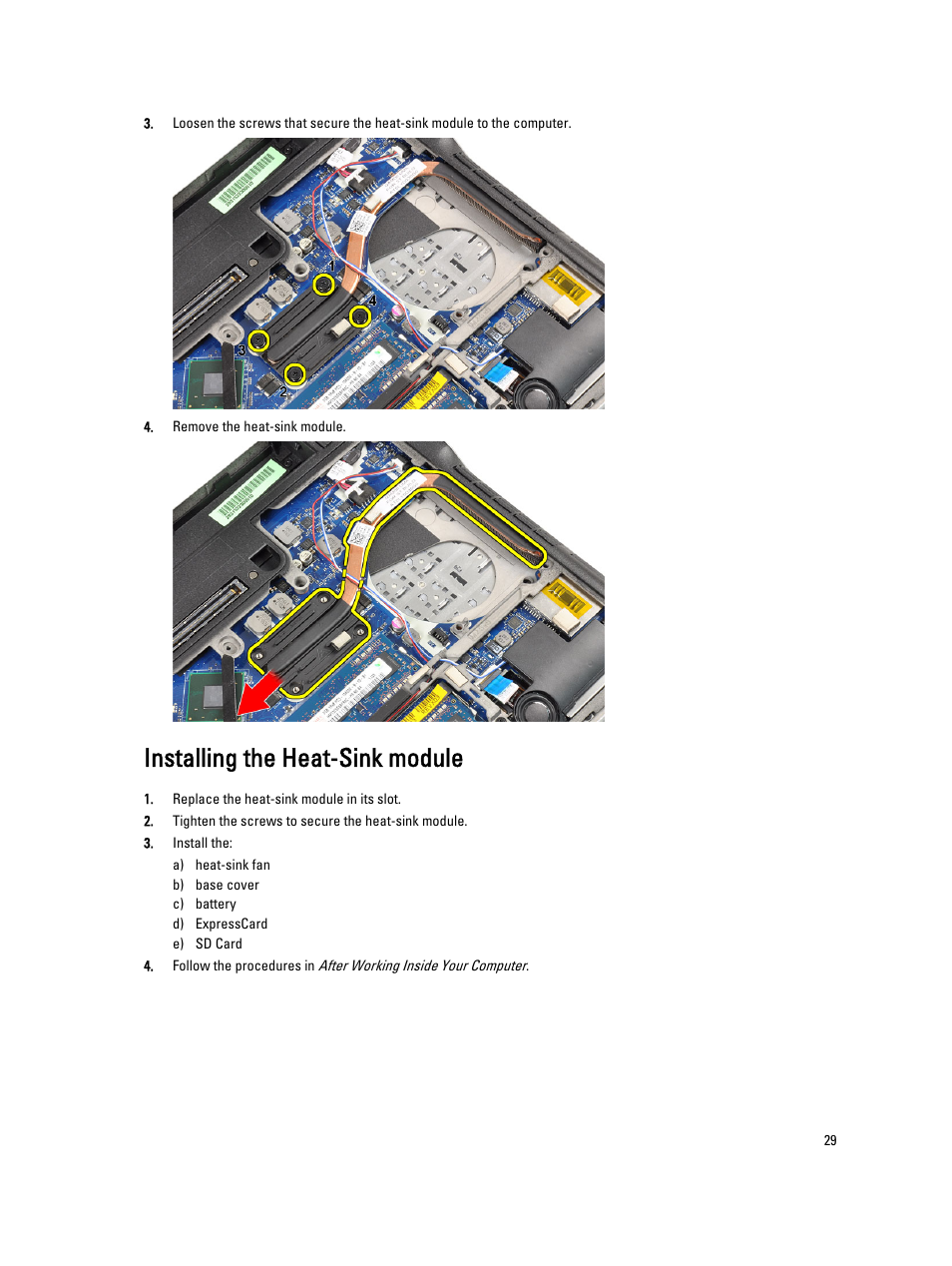 Installing the heat-sink module | Dell Latitude E6230 (Mid 2012) User Manual | Page 29 / 81