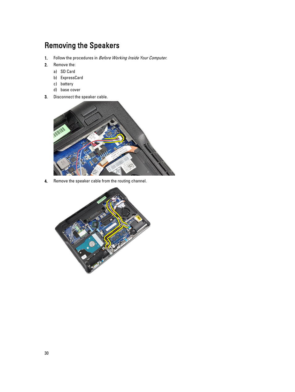 Removing the speakers | Dell Latitude E6230 (Mid 2012) User Manual | Page 30 / 81