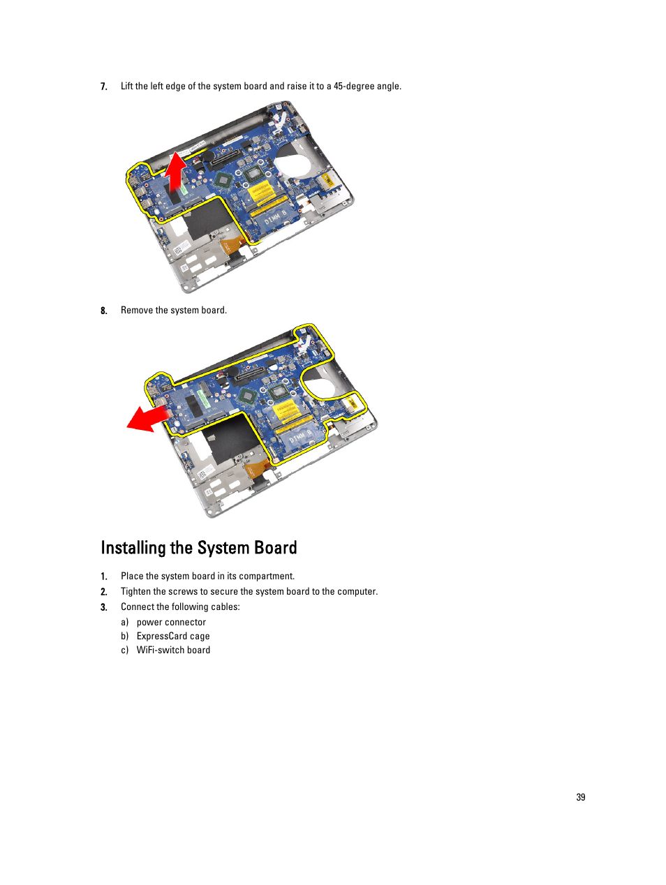 Installing the system board | Dell Latitude E6230 (Mid 2012) User Manual | Page 39 / 81