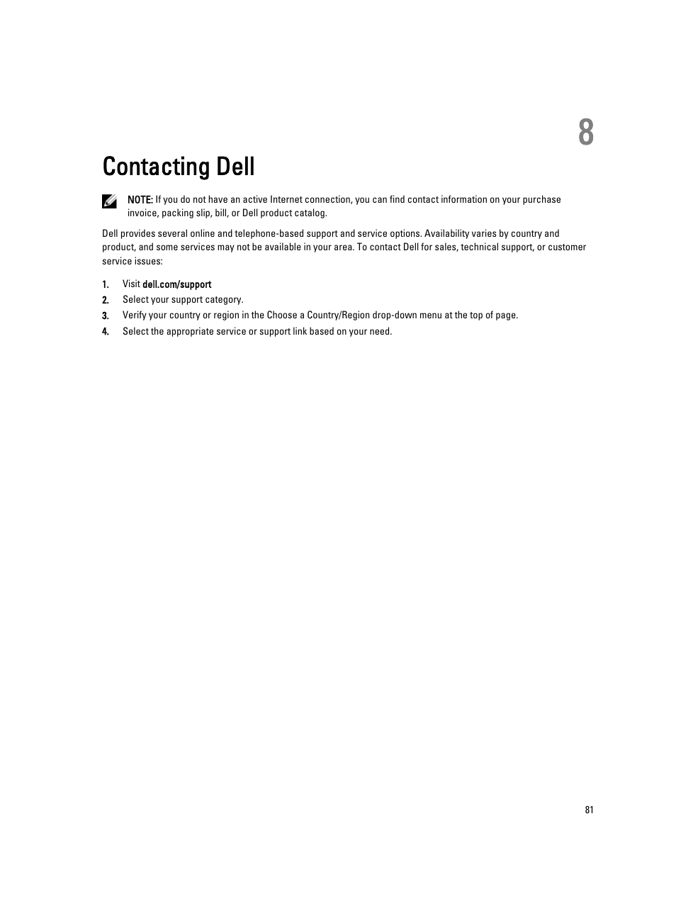 Contacting dell | Dell Latitude E6230 (Mid 2012) User Manual | Page 81 / 81