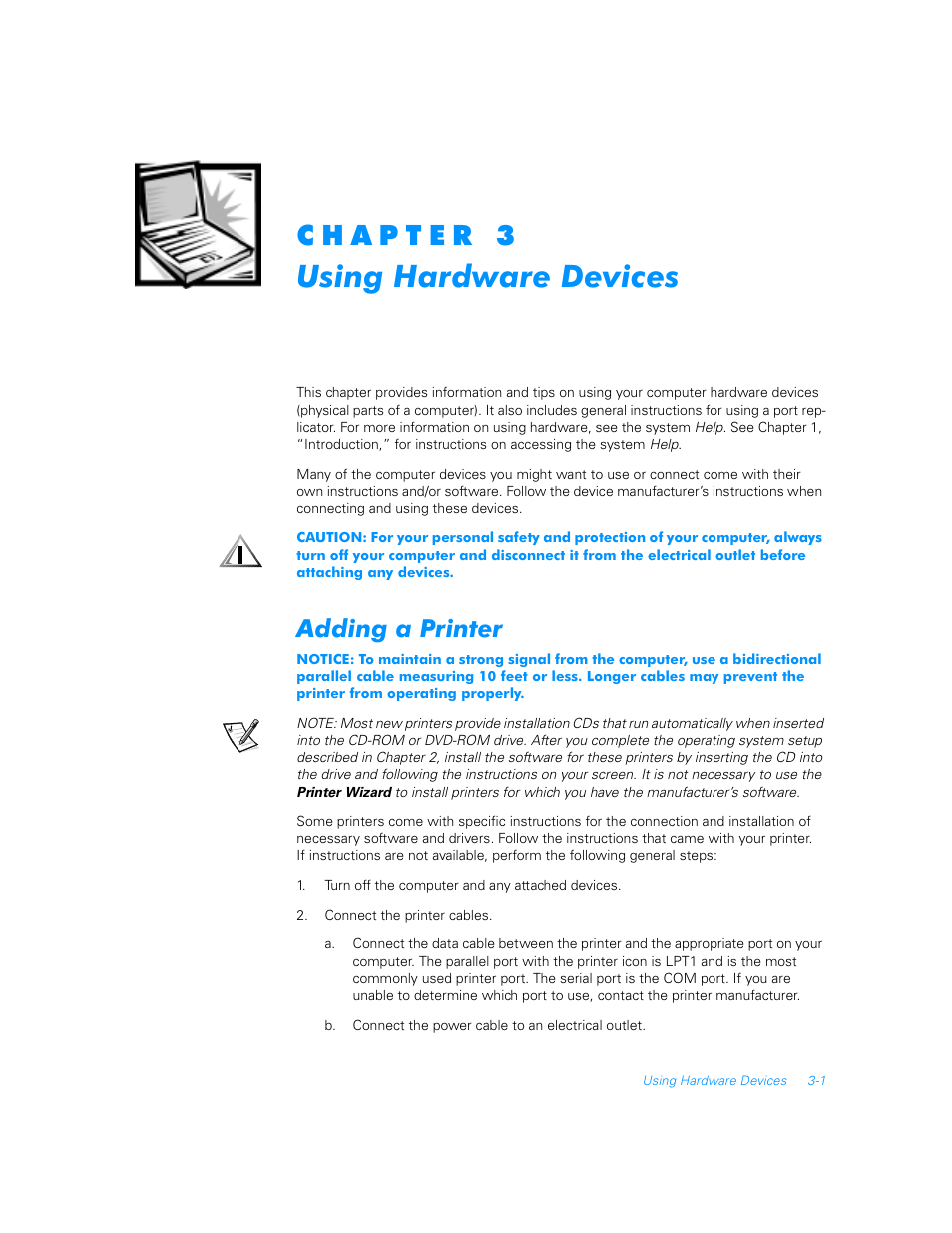 Using hardware devices, Adding a printer, Adding a printer -1 | Dell Inspiron 7000 User Manual | Page 11 / 16